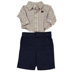 CHAPS Newborn Collection Baby Boy 2 Piece Plaid Shirt And Navy Pants Set NWT